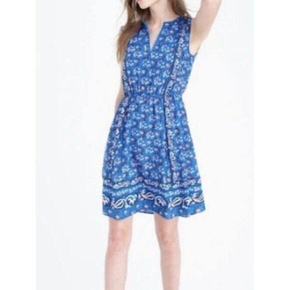 J Crew Silk Scarf Dress Blue Floral A-line Sleeveless Size 2 - Picture 4 of 8